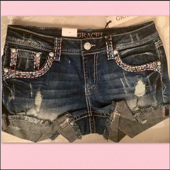 DENIM EMBROIDERED EMBELLISHED SHORTS - Picture 3 of 8